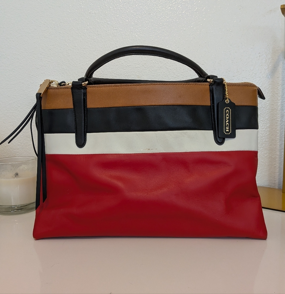 Coach Borough Red Striped Satchel In BEAUTIFUL CONDITION!!